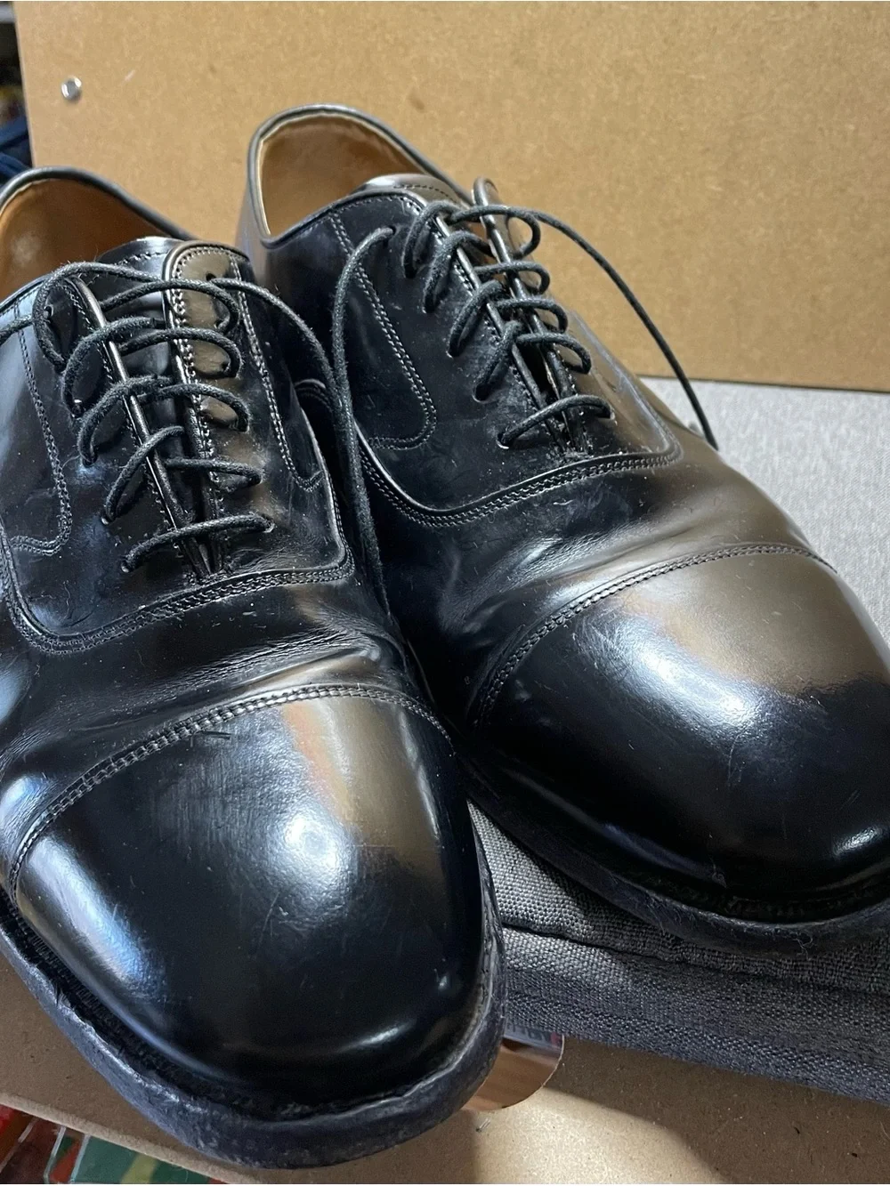 Johnston & Murphy Black Cap-Toe Derby Dress Shoes